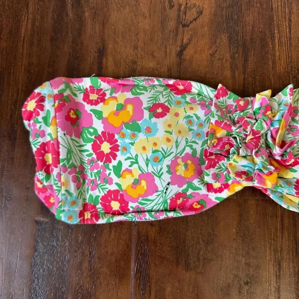 LILLY PULITZER Bandeau Bikini Top Floral Ruffled Padded Strapless